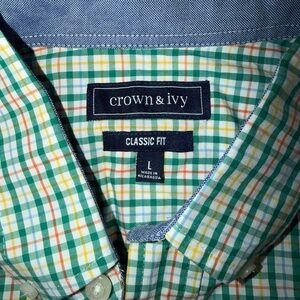 NWT Crown & Ivy Mens Green and Multicolor Plaid Shirt